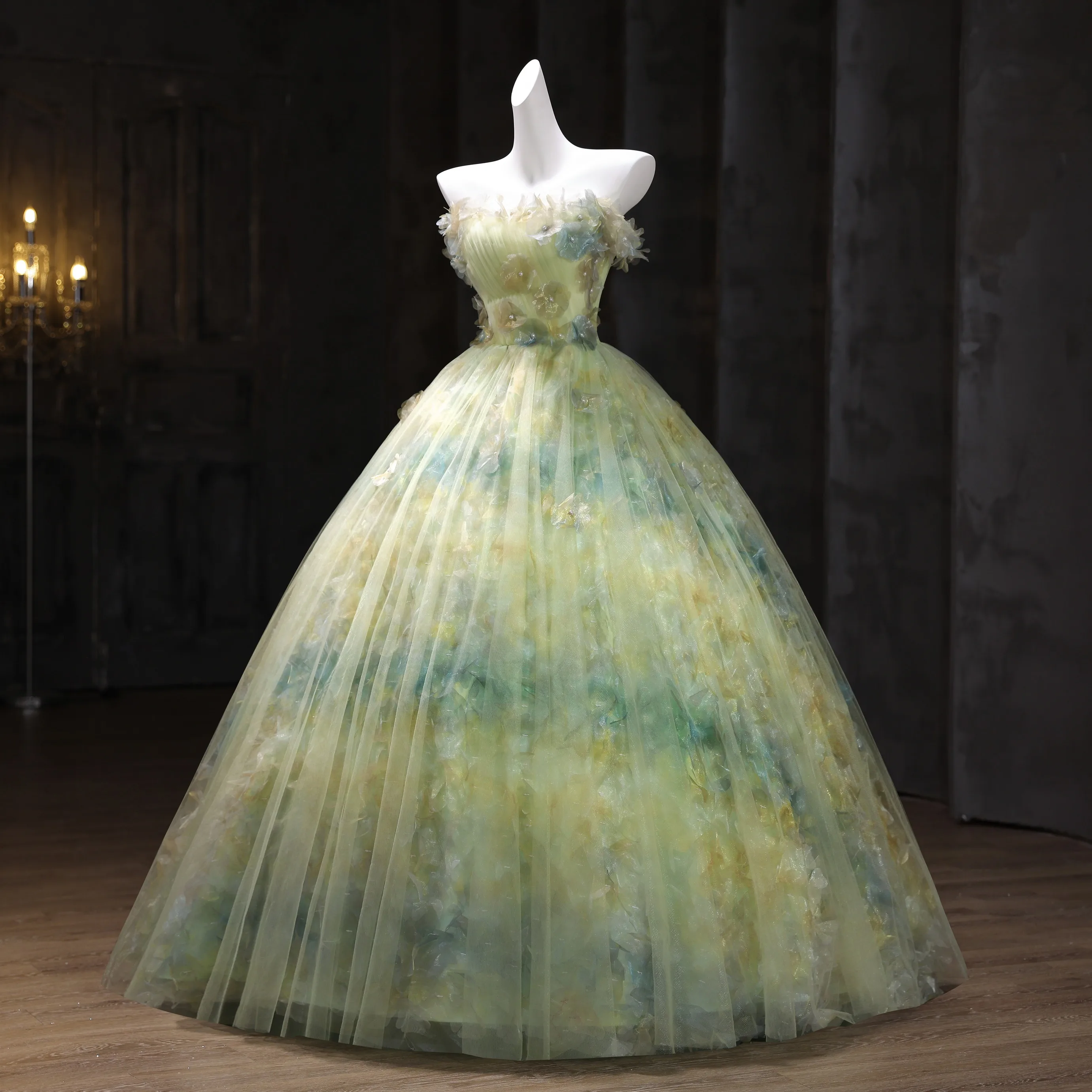 sage green fairy prom dress Glitter Gradient Sage Green Tulle Prom Dress main image 0