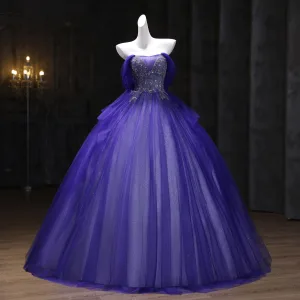 Vintage Violett Perlenstickerei Pailletten Ballkleider 2025 Ballkleid Bandeau Ärmellos Rückenfreies Lange Festliche Kleider