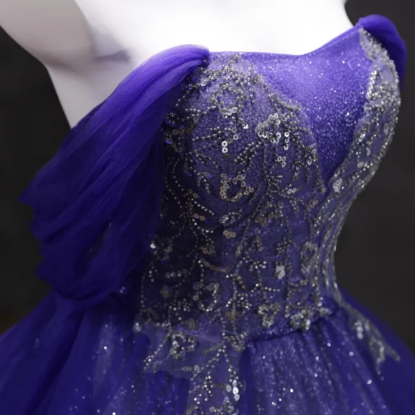 Vintage / Retro Purple Beading Sequins Prom Dresses 2025 Ball Gown Strapless Sleeveless Backless Floor-Length / Long Formal Dresses