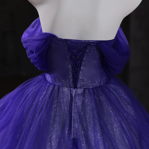 Vintage / Retro Purple Beading Sequins Prom Dresses 2025 Ball Gown Strapless Sleeveless Backless Floor-Length / Long Formal Dresses