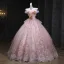 Flower Fairy Blushing Pink Beading Sequins Lace Flower Appliques Prom Dresses 2025 Ball Gown Strapless Sleeveless Backless Floor-Length / Long Formal Dresses