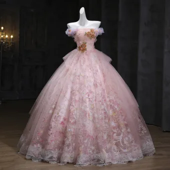 Blumenfee Rosa Perlenstickerei Pailletten Spitze Blumen Applikationen Ballkleider 2025 Ballkleid Bandeau Ärmellos Rückenfreies Lange Festliche Kleider