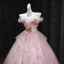 Flower Fairy Blushing Pink Beading Sequins Lace Flower Appliques Prom Dresses 2025 Ball Gown Strapless Sleeveless Backless Floor-Length / Long Formal Dresses