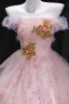 Flower Fairy Blushing Pink Beading Sequins Lace Flower Appliques Prom Dresses 2025 Ball Gown Strapless Sleeveless Backless Floor-Length / Long Formal Dresses