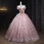 Flower Fairy Blushing Pink Beading Sequins Lace Flower Appliques Prom Dresses 2025 Ball Gown Strapless Sleeveless Backless Floor-Length / Long Formal Dresses