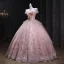 Flower Fairy Blushing Pink Beading Sequins Lace Flower Appliques Prom Dresses 2025 Ball Gown Strapless Sleeveless Backless Floor-Length / Long Formal Dresses