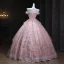 Flower Fairy Blushing Pink Beading Sequins Lace Flower Appliques Prom Dresses 2025 Ball Gown Strapless Sleeveless Backless Floor-Length / Long Formal Dresses