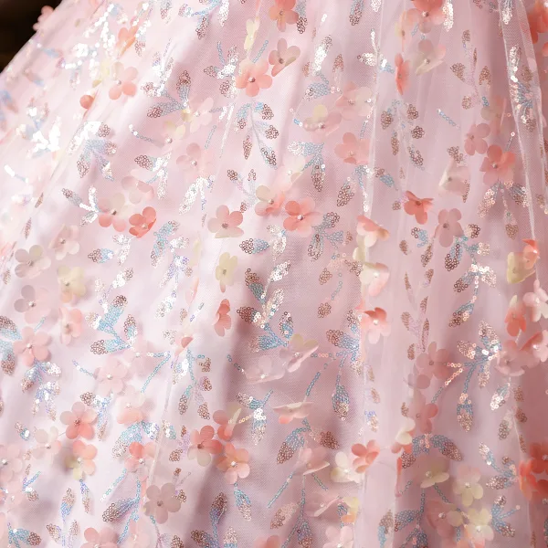 Blumenfee Rosa Applikationen Pailletten Ballkleider 2026 Ballkleid Off Shoulder Kurze Ärmel Rückenfreies Lange Festliche Kleider