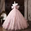 Blumenfee Rosa Applikationen Pailletten Ballkleider 2026 Ballkleid Off Shoulder Kurze Ärmel Rückenfreies Lange Festliche Kleider