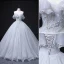 Chic / Beautiful Grey Prom Dresses 2022 Ball Gown Strapless Short Sleeve Backless Beading Pearl Sequins Floor-Length / Long Formal Dresses