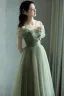 Chic / Beautiful Sage Green Appliques Prom Dresses 2024 A-Line / Princess Off-The-Shoulder Sleeveless Backless Lace Up Floor-Length / Long Prom Formal Dresses