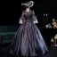 Vintage / Retro Classic Medieval Grey Evening Dresses 2021 Beading Pearl Embroidered Floor-Length / Long U-Neck 1/2 Sleeves Cosplay Dancing Winter Ball Gown Prom Dresses
