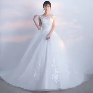 Chic Beautiful White Wedding Dresses 2017 Appliques Lace Tulle
