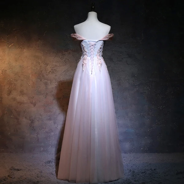 Élégant 2017 Rougissant Rose Robe De Soirée Chiffon Fait main Appliques Princesse Dos Nu Bustier Soirée Robe De Ceremonie