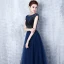 Modern / Fashion Navy Blue Evening Dresses  2017 Sparkly U-Neck Lace Striped Rhinestone Evening Party A-Line / Princess Formal Dresses