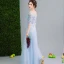 Chic / Beautiful Sky Blue Evening Dresses  2017 A-Line / Princess Strapless Lace 1/2 Sleeves Appliques Embroidered Handmade  Evening Party Party Dresses