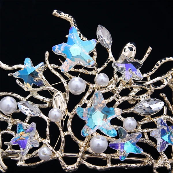 Chic / Beautiful Ocean Blue Bridal Jewelry 2017 Metal Beading Crystal Rhinestone Headpieces Wedding Prom Accessories