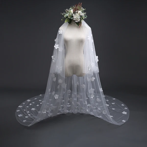 Chic / Beautiful White Wedding Veils 2017 Tulle Appliques Embroidered Wedding