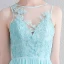 Modern / Fashion Pool Blue Floor-Length / Long Evening Dresses  2018 U-Neck Chiffon Appliques Backless Beading Pearl Pierced Evening Party Formal Dresses