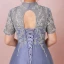 Chic / Beautiful Ocean Blue Plus Size Prom Dresses 2018 A-Line / Princess Summer Short Sleeve Tulle Lace-up Scoop Neck Crossed Straps Appliques Backless Evening Party Evening Dresses