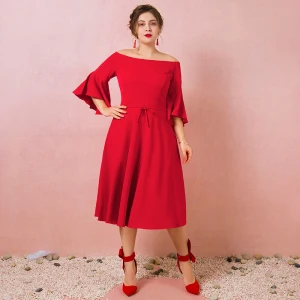 Modest Simple Red Plus Size Evening Dresses 2018 A Line Princess 3 4 Sleeve Zipper Up Zipper Charmeuse Strapless Spring Evening Party Formal Dresses