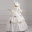Vintage / Retro Ivory Puffy Ball Gown Prom Dresses 2018 U-Neck Tulle Lace-up 3/4 Sleeve Beading Flower Formal Dresses