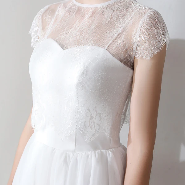 Classic Elegant White Tea-length Evening Dresses 2018 A-Line / Princess Tulle Lace-up With Shawl Evening Party Formal Dresses