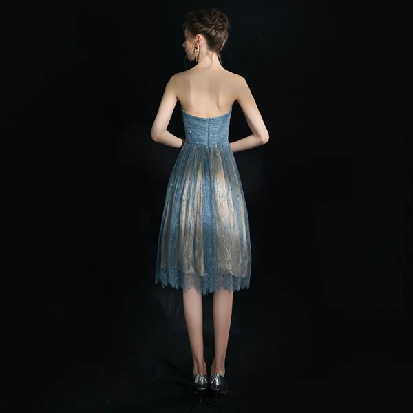 Modern / Fashion Sexy Pool Blue Graduation Dresses 2018 A-Line / Princess Tulle Lace-up Backless Short Strapless Homecoming Formal Dresses