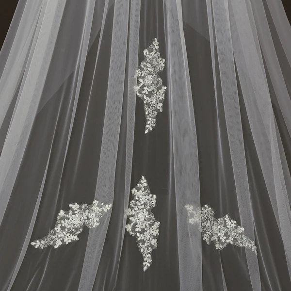 Chic / Beautiful Ivory Tulle Lace Cathedral Train Appliques Wedding Veils 2018
