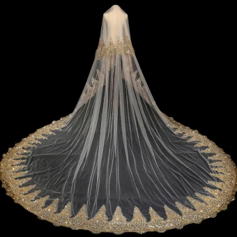 Sparkly Bling Bling Gold Chapel Train Wedding Veils Glitter Sequins Chiffon Sequined Dancing Wedding Accessories 2019