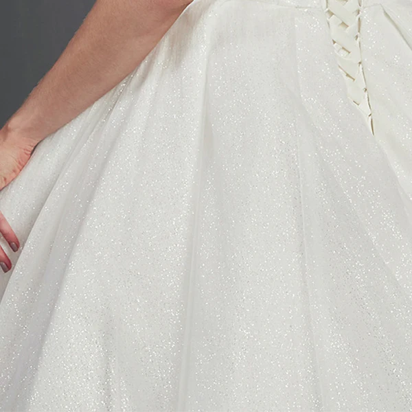 Glitzernden Bling Bling Weiß Ballkleid Brautkleider / Hochzeitskleider 2020 Gekreuzte Träger Off Shoulder Rückenfreies Perlenstickerei Pailletten Kapelle-Schleppe Hochzeit