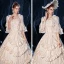 Vintage / Retro Medieval Champagne Ball Gown Prom Dresses 2021 Square Neckline Zipper Up 3/4 Sleeve Floor-Length / Long Handmade  Beading Cosplay Formal Dresses