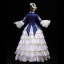 Vintage / Retro Medieval White Navy Blue Ball Gown Prom Dresses 2021 Long Sleeve High Neck Floor-Length / Long 3D Lace Embroidered Flower Cosplay Prom Formal Dresses