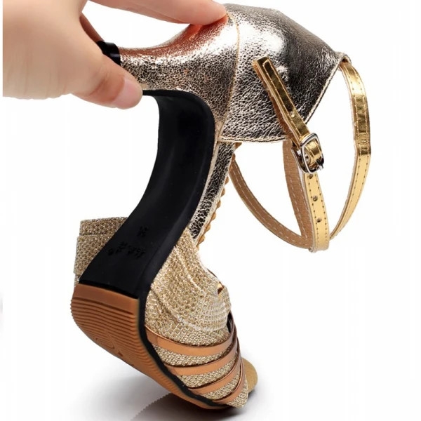 Modern / Fashion Gold Latin Dance Shoes 2020 X-Strap 5 cm Dancing Prom Low Heels / Kitten Heels Sandals Womens Shoes