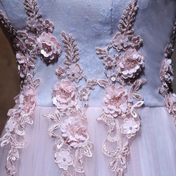 Élégant 2017 Rougissant Rose Robe De Soirée Chiffon Fait main Appliques Princesse Dos Nu Bustier Soirée Robe De Ceremonie
