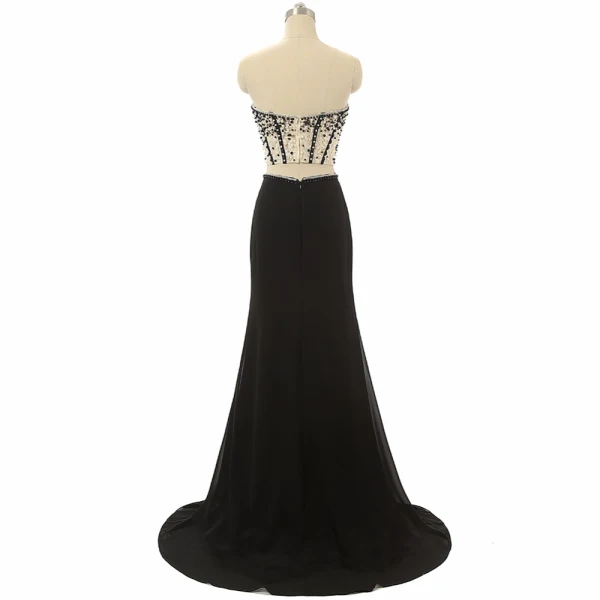 Luksus 2 Stykker Svart Ballkjoler 2017 Trompet / Havfrue Kjæreste Uten Ermer Beading Perle Chiffon Fendue devant Formelle Kjoler Feie Tog