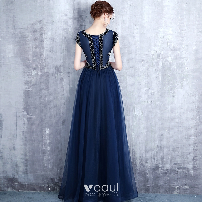 Robe de soirée longue marine marine Robe de soirée longue en dentelle