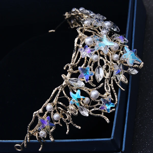 Chic / Beautiful Ocean Blue Bridal Jewelry 2017 Metal Beading Crystal Rhinestone Headpieces Wedding Prom Accessories