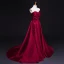 Modest / Simple Burgundy Evening Dresses  2017 A-Line / Princess Zipper Striped Charmeuse Strapless Evening Party Formal Dresses
