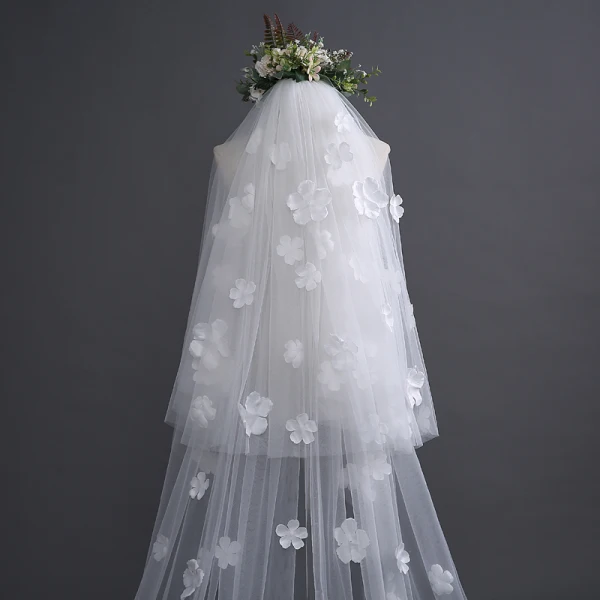 Chic / Beautiful White Wedding Veils 2017 Tulle Appliques Embroidered Wedding