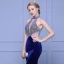 Modern / Fashion Navy Blue Evening Dresses  2018 Trumpet / Mermaid High Neck Tulle Backless Beading Rhinestone Evening Party Formal Dresses