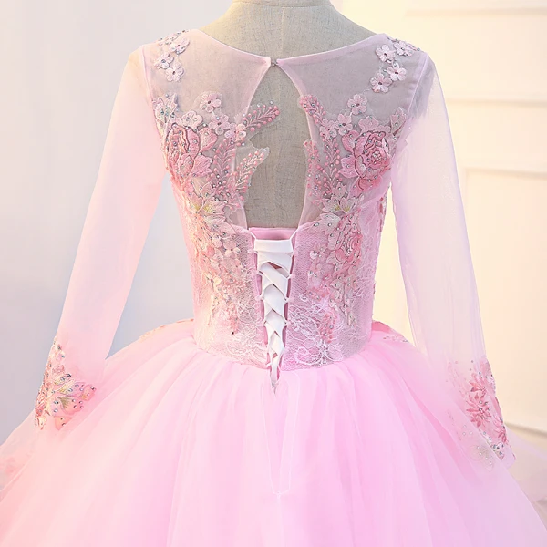 Flower Fairy Candy Pink Prom Dresses 2018 U-Neck Tulle Ball Gown Appliques Backless Beading Prom Formal Dresses
