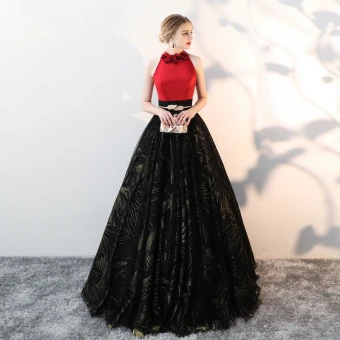 Snygga Fina Svarta Balklänningar 2018 Prinsessa Tyll Hög Hals Appliqués Beading Utskrift Bal Formella Klänningar