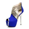 Modern / Fashion Royal Blue 2018 High Heels 14 cm Zipper Suede X-Strap Sandals Open / Peep Toe Evening Party Stiletto Heels Womens Shoes