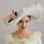 Vintage / Retro Ivory Puffy Ball Gown Prom Dresses 2018 U-Neck Tulle Lace-up 3/4 Sleeve Beading Flower Formal Dresses