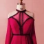 Classique Élégant Rouge Grande Taille 2018 Robe De Soirée Princesse En Dentelle Satin Col Haut Bretelles croisées Appliques Dos Nu Été Manches Longues Soirée Robe De Ceremonie