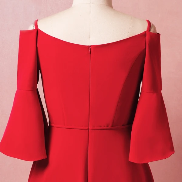 Modest / Simple Red Plus Size Evening Dresses 2018 A-Line / Princess 3/4 Sleeve Zipper Up Zipper Charmeuse Strapless Spring Evening Party Formal Dresses