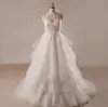 Chic / Beautiful Plus Size Ivory Wedding Dresses A-Line / Princess Strapless 2018 Crossed Straps Appliques Backless Beading Tulle