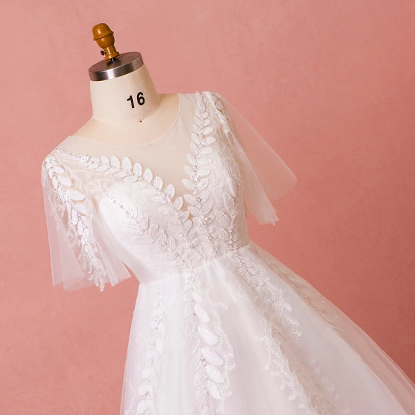 Schöne Weiß Kapelle-Schleppe Hochzeit 2018 A Linie U-Ausschnitt Tülle Strass Applikationen Rückenfreies Perlenstickerei Brautkleider
