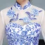 Chinese style Royal Blue Floor-Length / Long Evening Dresses  2018 A-Line / Princess 3/4 Sleeve Backless Printing Tulle Evening Party Formal Dresses